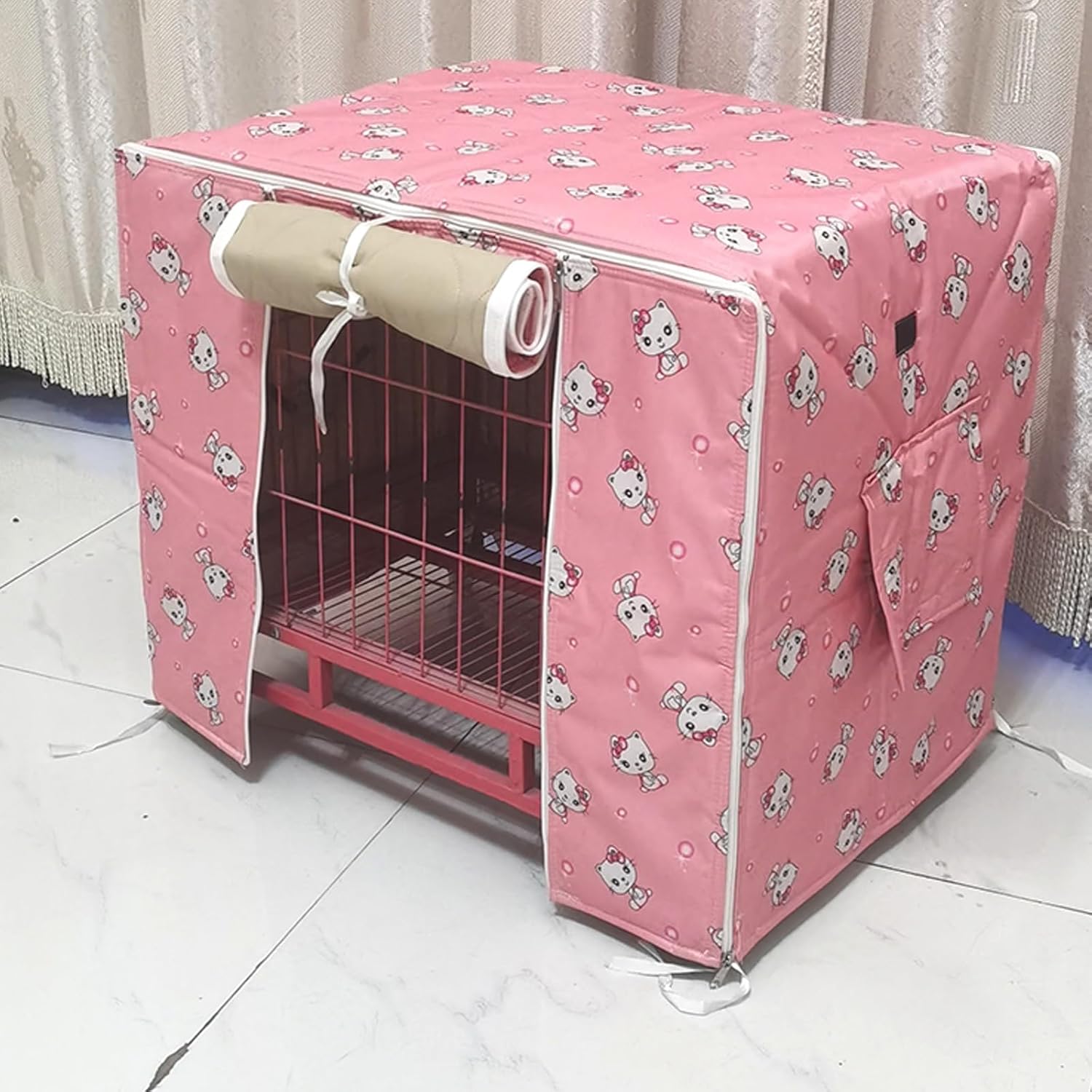 Insulated Waterproof Pet Cage Cover, Cold Weather Dog Cat Kennel Cover, Oxford Fabric, Anti-Snow Windproof, Side Windows & Bottom Straps(Style B,83x55x66cm)
