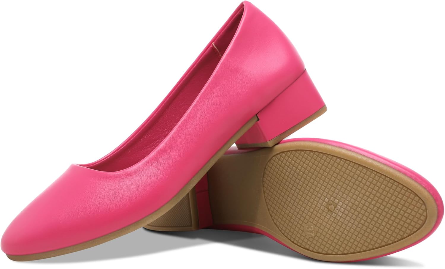 Jeekopeg Low Chunky Pumps Women's Round Toe Heels PU Leather Chunky Pump Shoes Classic Closed Toe Pumps Low Heel Dress Shoes for Women