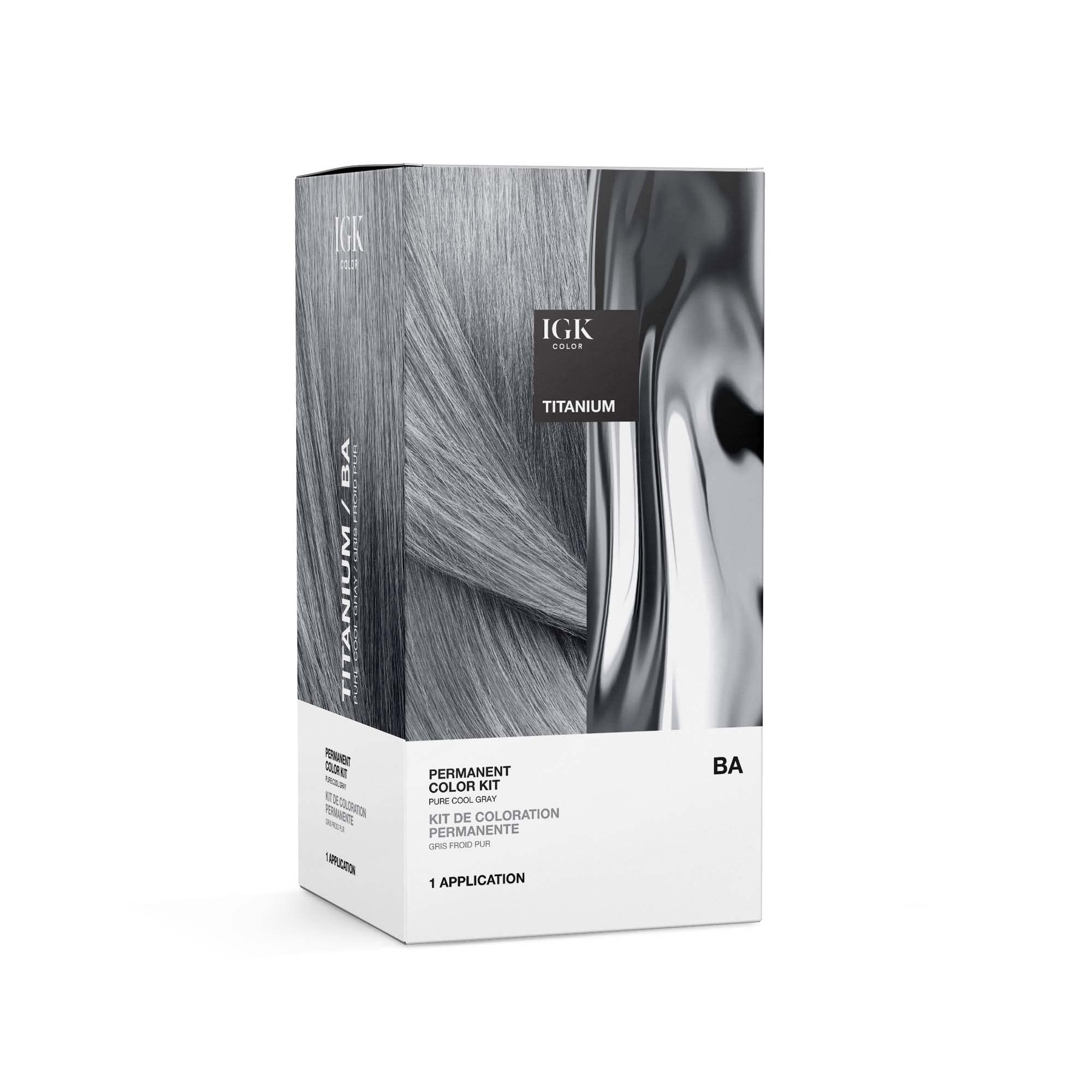 Kit de color permanente para el cabello, titanio BA, gris frío puro, cobertura del 100 % de color gris, fortalece + brillo | Sin amoníaco