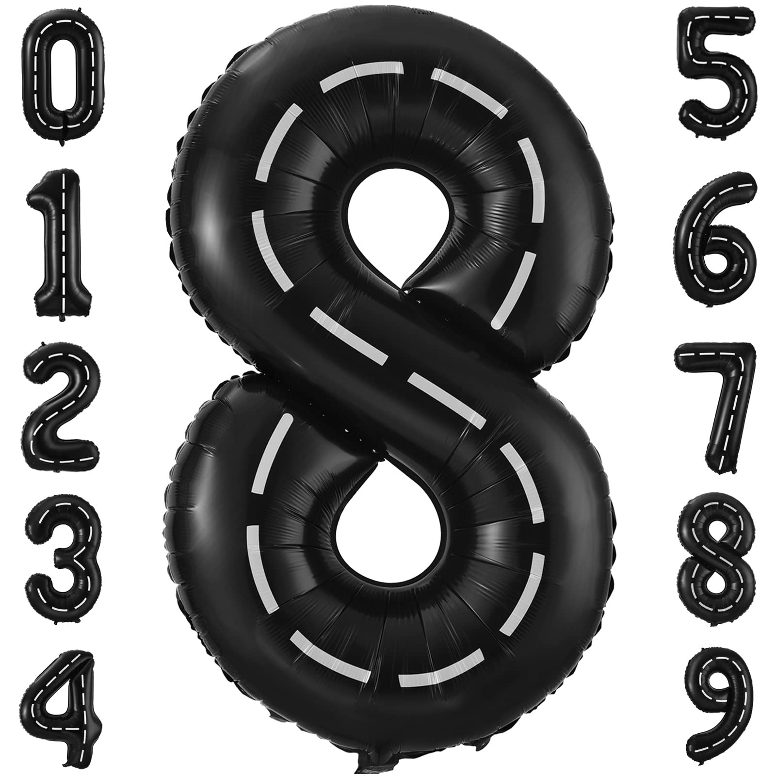 Race Car Number 8 Balloons, 40 Inch Birthday Balloons Two Fast Black 8 Balloon Number for Cars Theme Birthday Party
