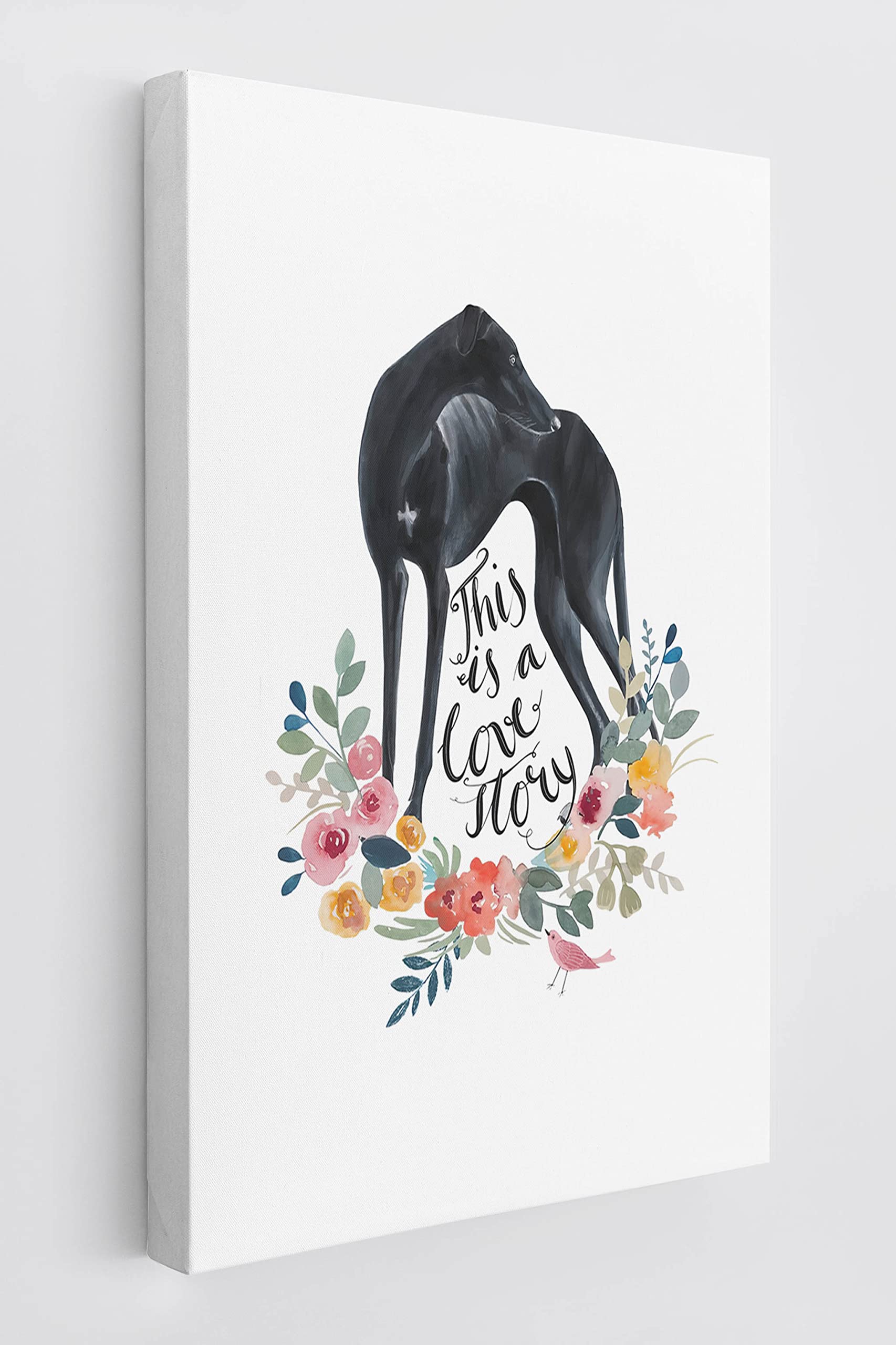 BXFAHZJ Greyhound Flower This Is a Love Story Wall Art Canvas Farmhouse 11x14 Inch Prints Greyhound Lover Decor For Dog Room Home Bedroom Gifts For Dog Mom, Dad, Dog Lovers.