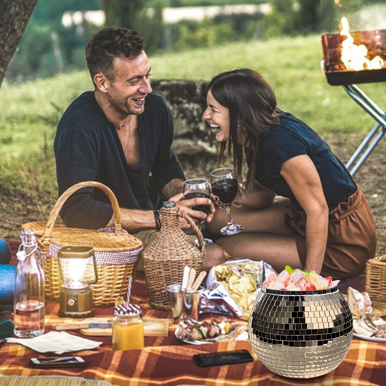 Cubitera de hielo – Cubo de hielo con bola de discoteca | 3L reflectante cóctel Íce Büucket, disco cerveza vino enfriador de vino, copa reflectante champán, botella de bebidas de bola para bar