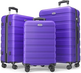 Luggage Sets 3 Piece PC ABS Hardside Lightweight Suitcase with 4 Universal Wheels TSA Lock Carry On 20 24 28 Inch Violet Purple
