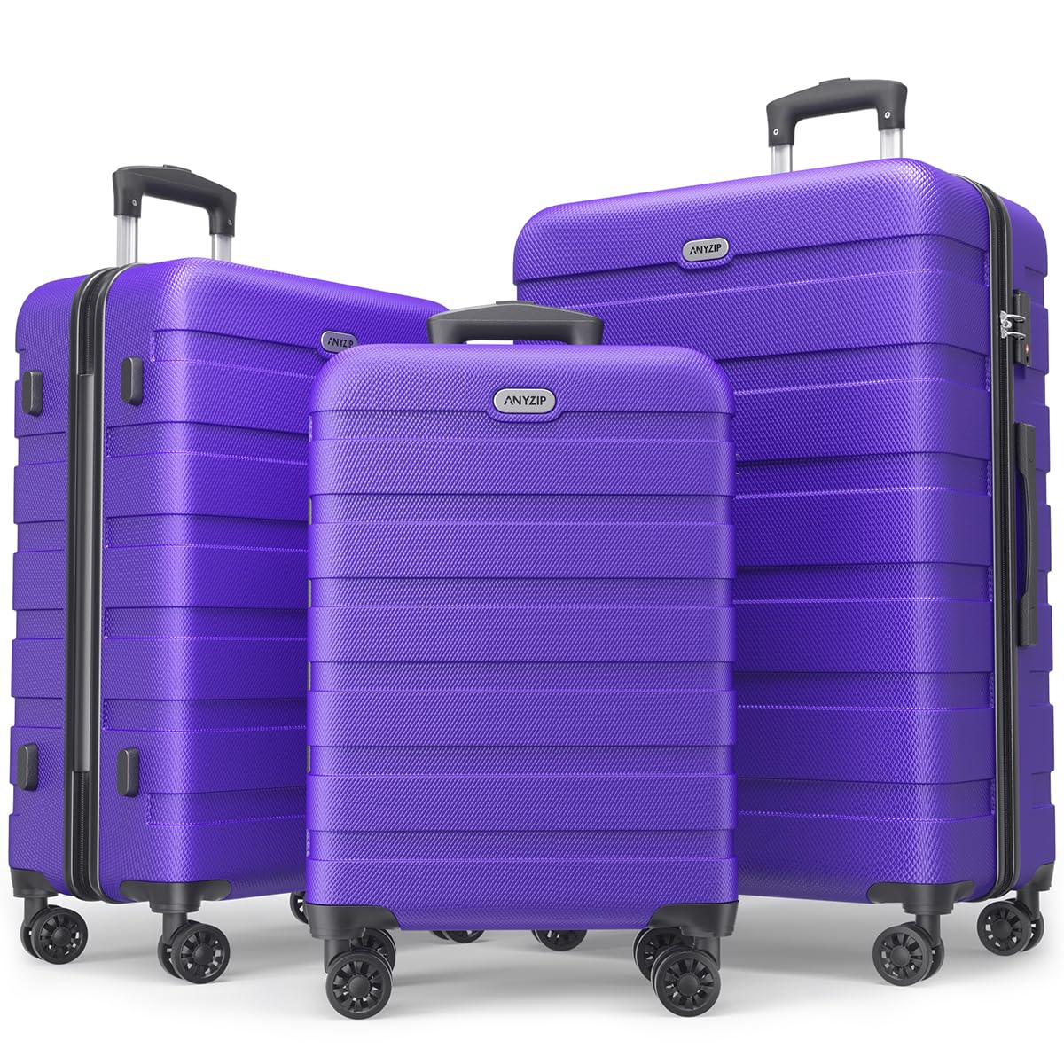 AnyZip Luggage Sets 3 Piece PC ABS Hardside Lightweight Suitcase with 4 Universal Wheels TSA Lock Carry On 20 24 28 Inch Violet Purple