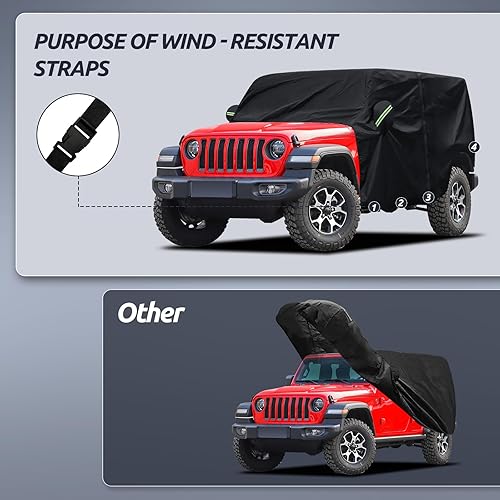 Miniatura 5 de Cubierta de cabina para Jeep Wrangler JK JL de 4 puertas 2007-2023 y superior, fundas para Jeep Wrangler de 4 puertas, impermeables, con cremallera