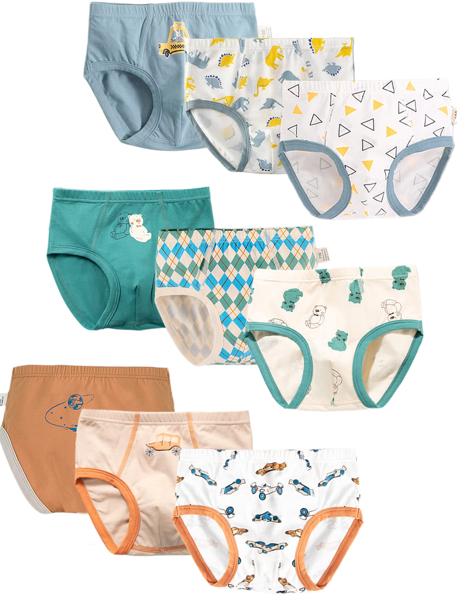 Kiench Boys Briefs Cotton Toddler Underwear 9-Pack Dinosaur Truck Shark Undies