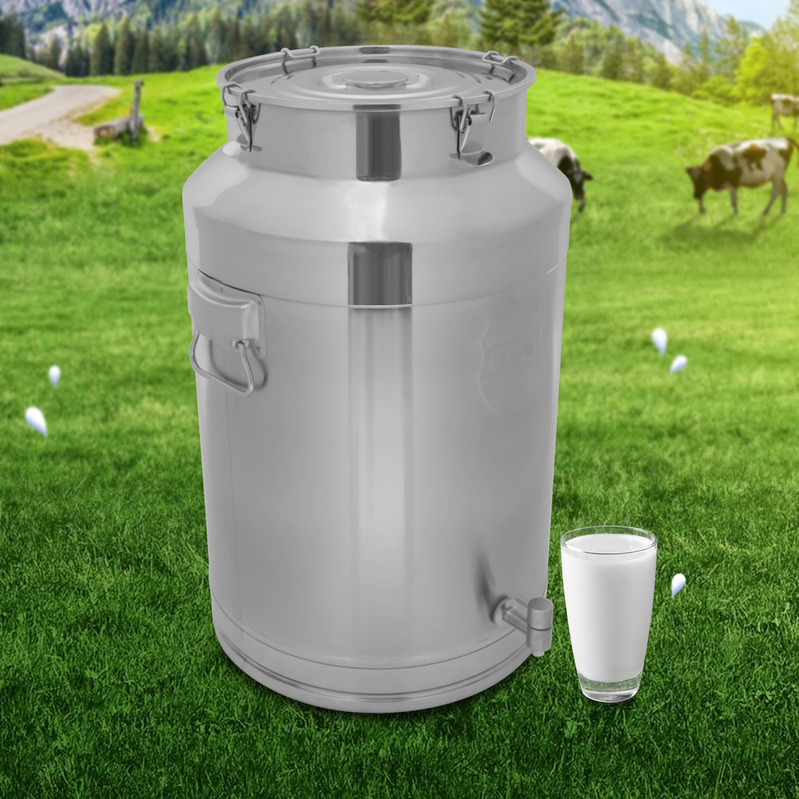 76L Milchkanne mit Hahn, Edelstahl-Milchkanne mit Deckel Milchkännchen Milchtransportbehälter Weinkübel Eimer Flasche Edelstahl-Milcheimer mit versiegeltem Deckel für Getreide Wein Flüssigkeit