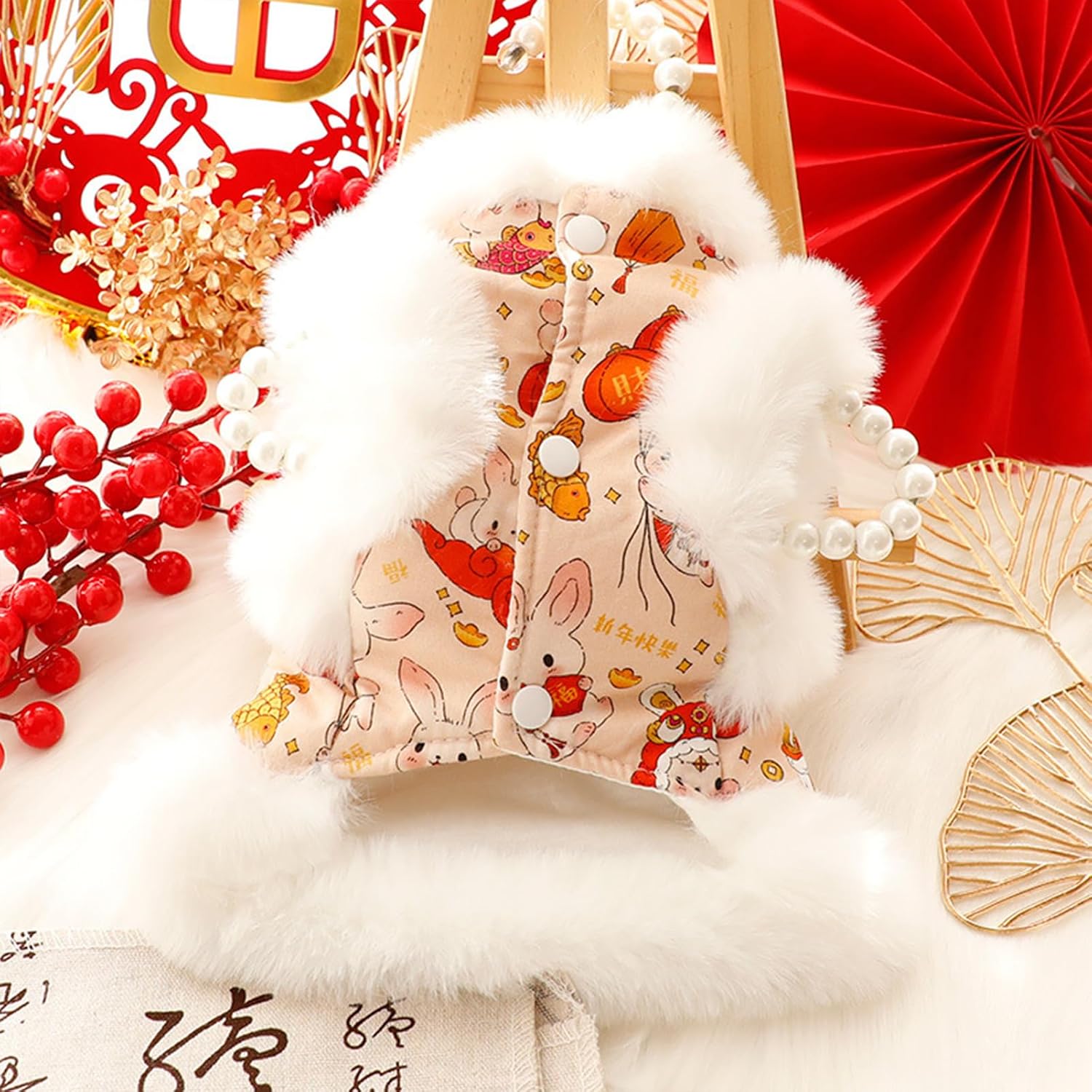 New Year Dog Bunny Dress, Spring Festival Pet Skirt, Rabbit Pattern Tutu, Winter Cat Warm Clothes for Cats, Small Medium Dogs, Teddy, Schnauzers and Small Bichon Frises (Large)