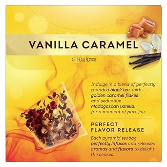 Lipton Black Tea Vanilla Caramel, Pyramid Tea Bags, Flavored Teabags, 20 Total Bags