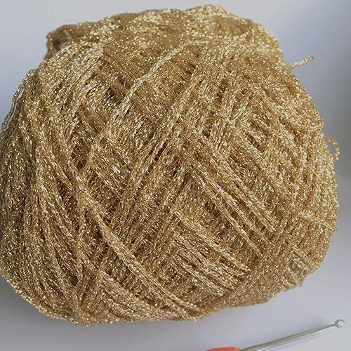 Miniatura 5 de Hilo de lúrex dorado de 860 yardas, 3.52 onzas, hilo metálico brillante con purpurina brillante, para bricolaje, proyecto de ganchillo, para tejer,