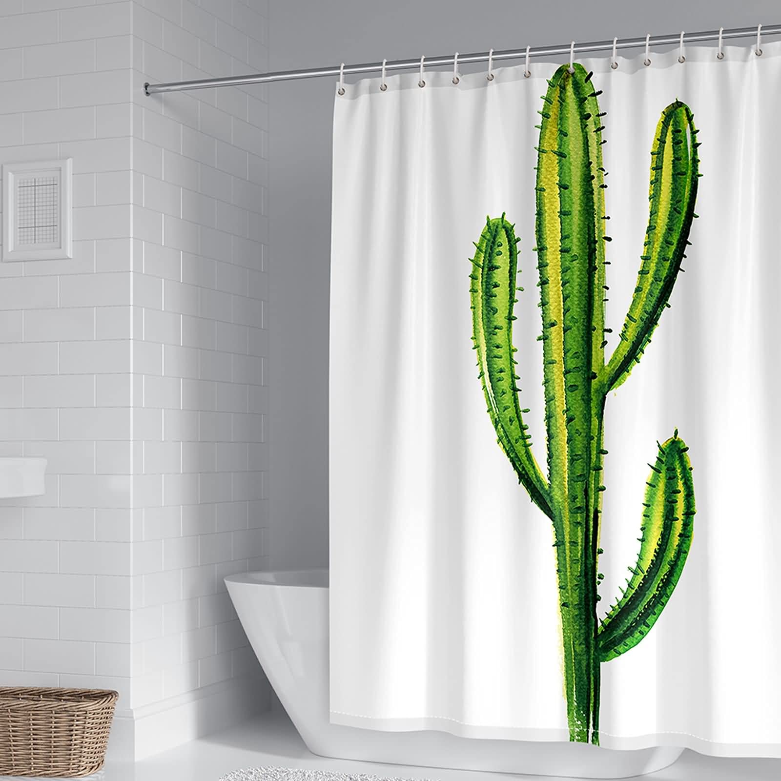 Rideau de douche KnSam 165x180 cm en polyester motif cactus vert pour une salle de bain moderne
