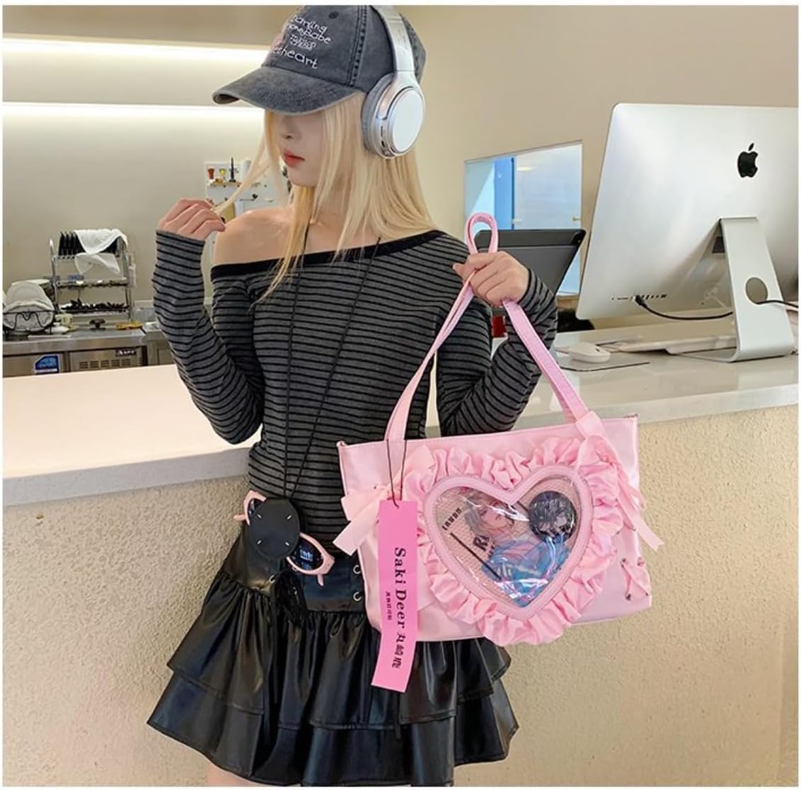 Sweet heart lace design shoulder bag ballet style drawstring messenger bag anime jk itabag bag female