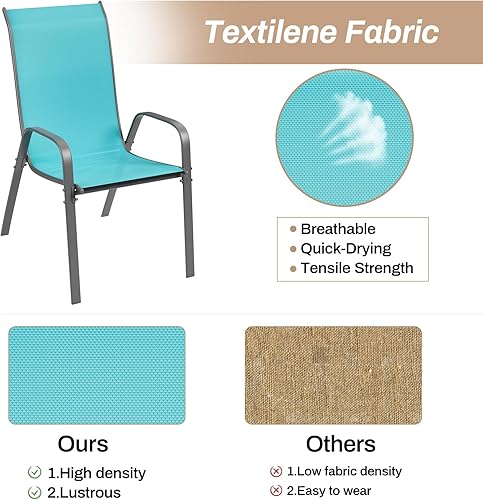 Miniatura 6 de TLSUNNY Sillas de patio, muebles de comedor apilables de textileno para todo tipo de clima, con asiento de 17.7 pulgadas de ancho y marco de metal,