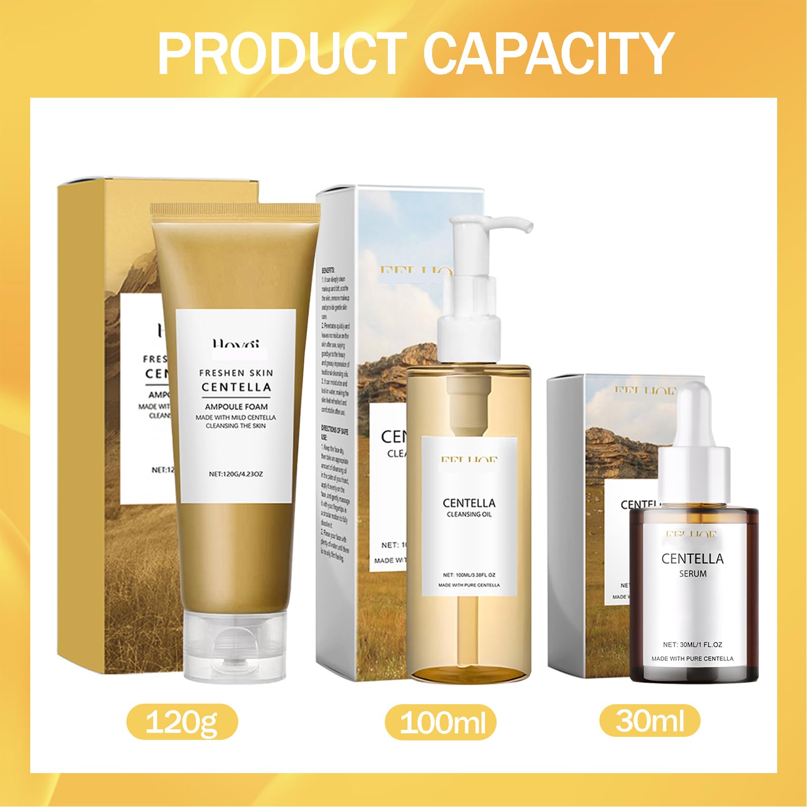 3 Pezzi Centella Skincare Kit, Centella Cleansing Oil, Centella Detergente Viso, Centella Siero Viso, Madagascar Centella Skincare, Idratante, Riduce i Pori, Adatto a Tutti i Tipi di Pelle
