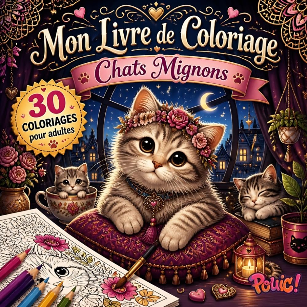 Livre de Coloriage Chats Mignons pour Adultes: 30 dessins de chats adorables à colorier – Chats kawaii, coloriage anti-stress, relaxation, cadeau pour ... chats. (Mon Livre de Coloriage pour Adultes)