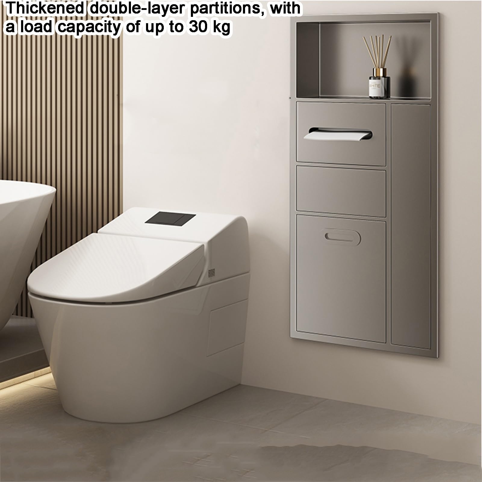 Portarrollos De Papel Higiénico De Acero Inoxidable Impermeable con Papelera Integrada, Diseño Que Ahorra Espacio para Baños De Hoteles Y Hogares, 67 X 40 X 14 Cm, Elegante Diseño, Gris.