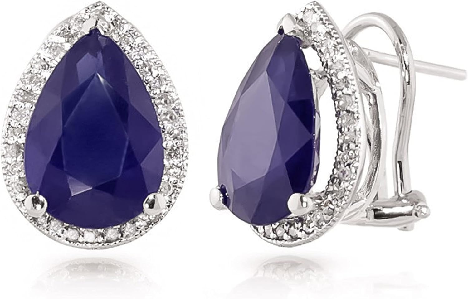 Galaxy Gold GG 14k Solid Gold French Clips Earring with Diamonds and Pear Shaped Sapphires