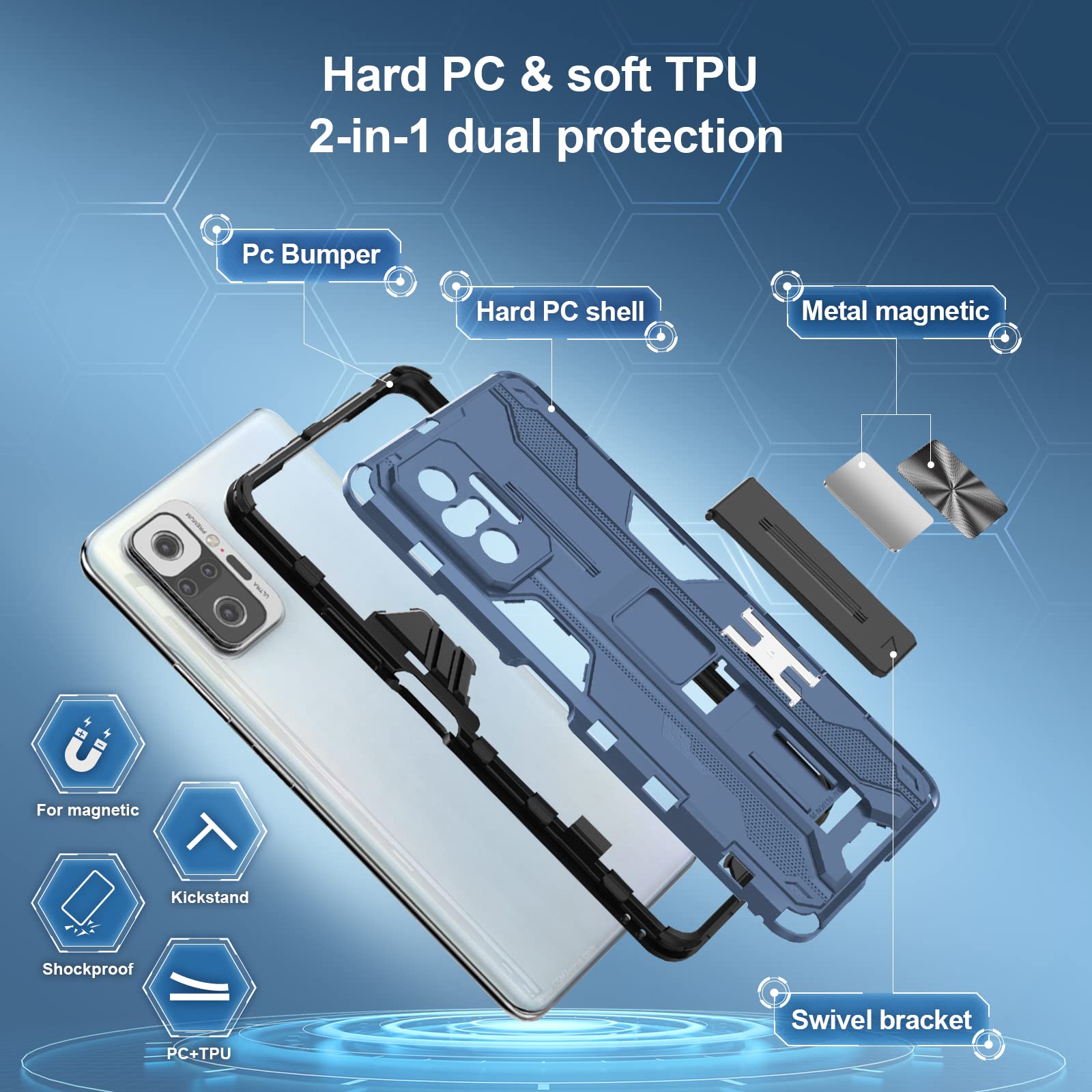 Funda para Xiaomi Redmi Note 15 Pro 5G, Carcasa Antigolpes con Soporte anular metálico, Case Protectora de Grado Militar, Azul — view 776