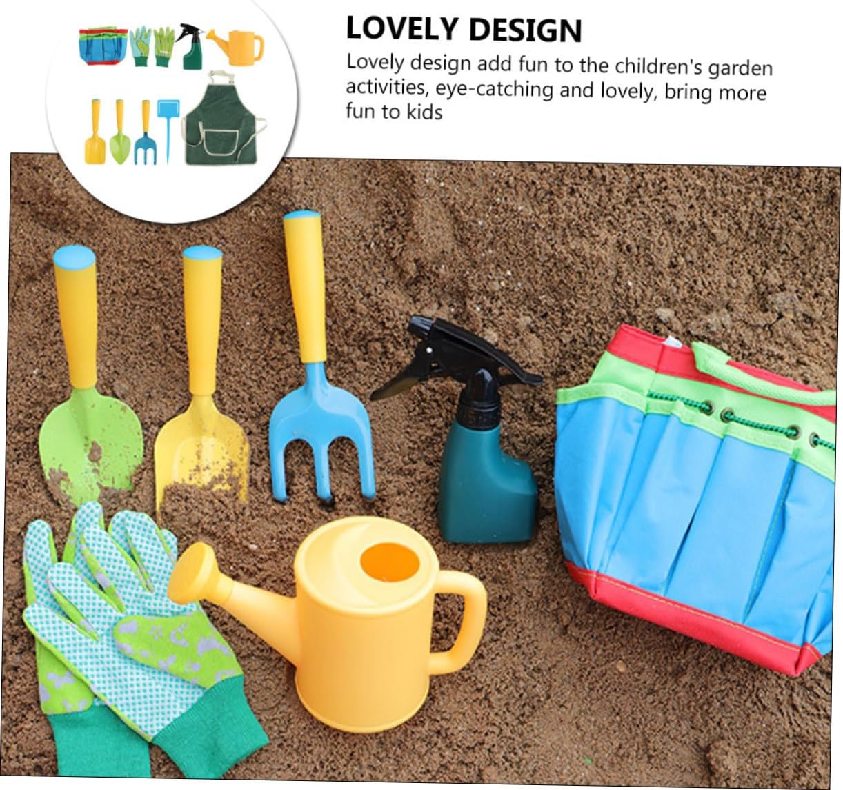 1set Boy Girl Gardening Tool Garden Tools for Boy Girl Includes Watering Can Shovel Rake and Apron Activity for Boys and Girls