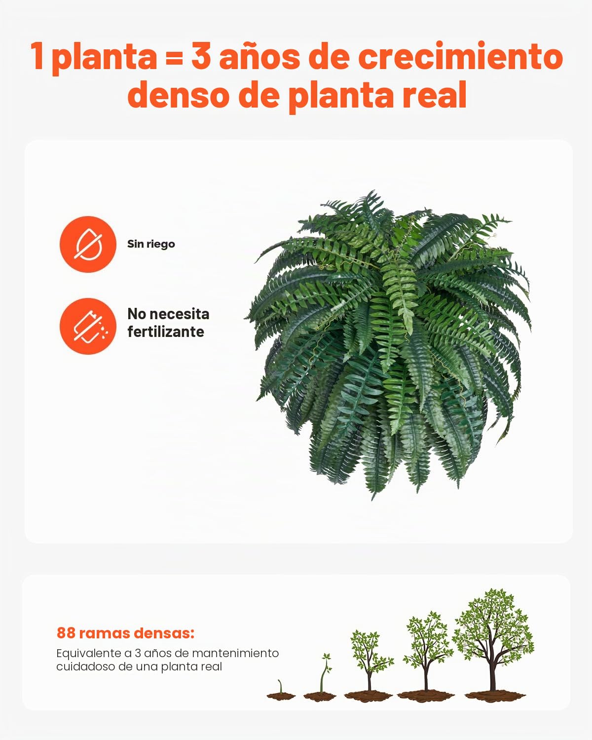 VEVOR Helechos Artificiales de Plástico, Diámetro Natural de 100-119 cm, Decoración de Pared con 88 Ramas, para Casa, Oficina y Exterior, Maceta no Incluida, 720 x 250 x 250 mm, Verde, 1 Pieza