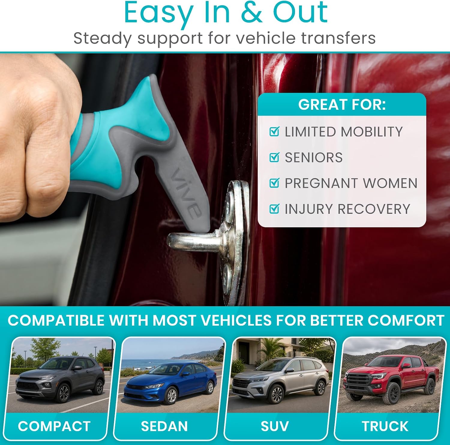 Vive Car Handle Assist for Elderly - Scratch Proof Latch - Auto Grab Bar image 3