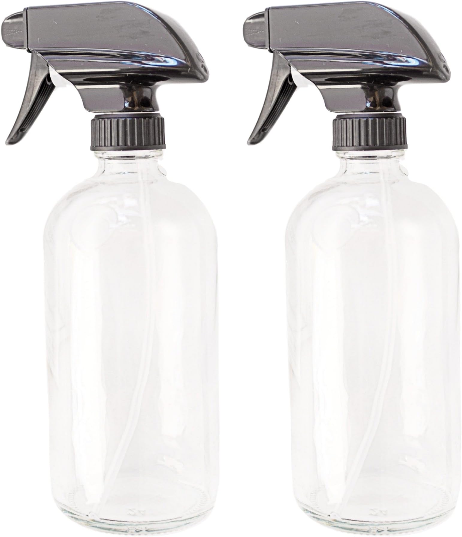 Clean Mama Clear Glass Spray Bottles, 2 Pack, Empty 16 oz Refillable Containers with Trigger Spray, Great for Cleaning Solutions, Cooking, and Misting Plants