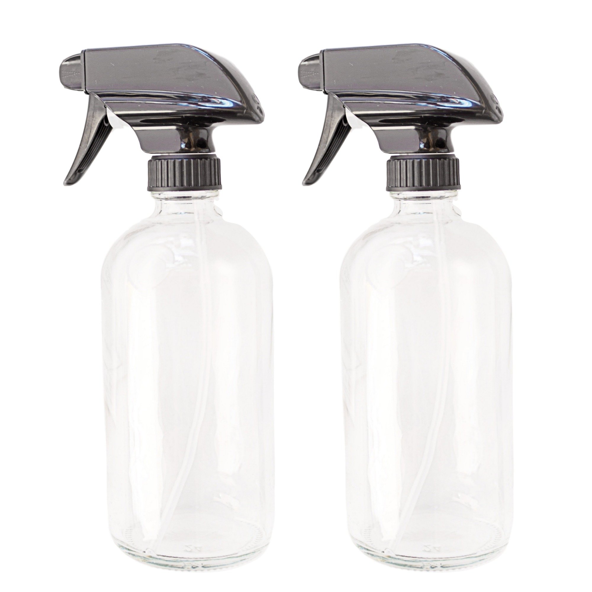 Clean Mama Clear Glass Spray Bottles, 2 Pack, Empty 16 oz Refillable Containers with Trigger Spray, Great for Cleaning Solutions, Cooking, and Misting Plants