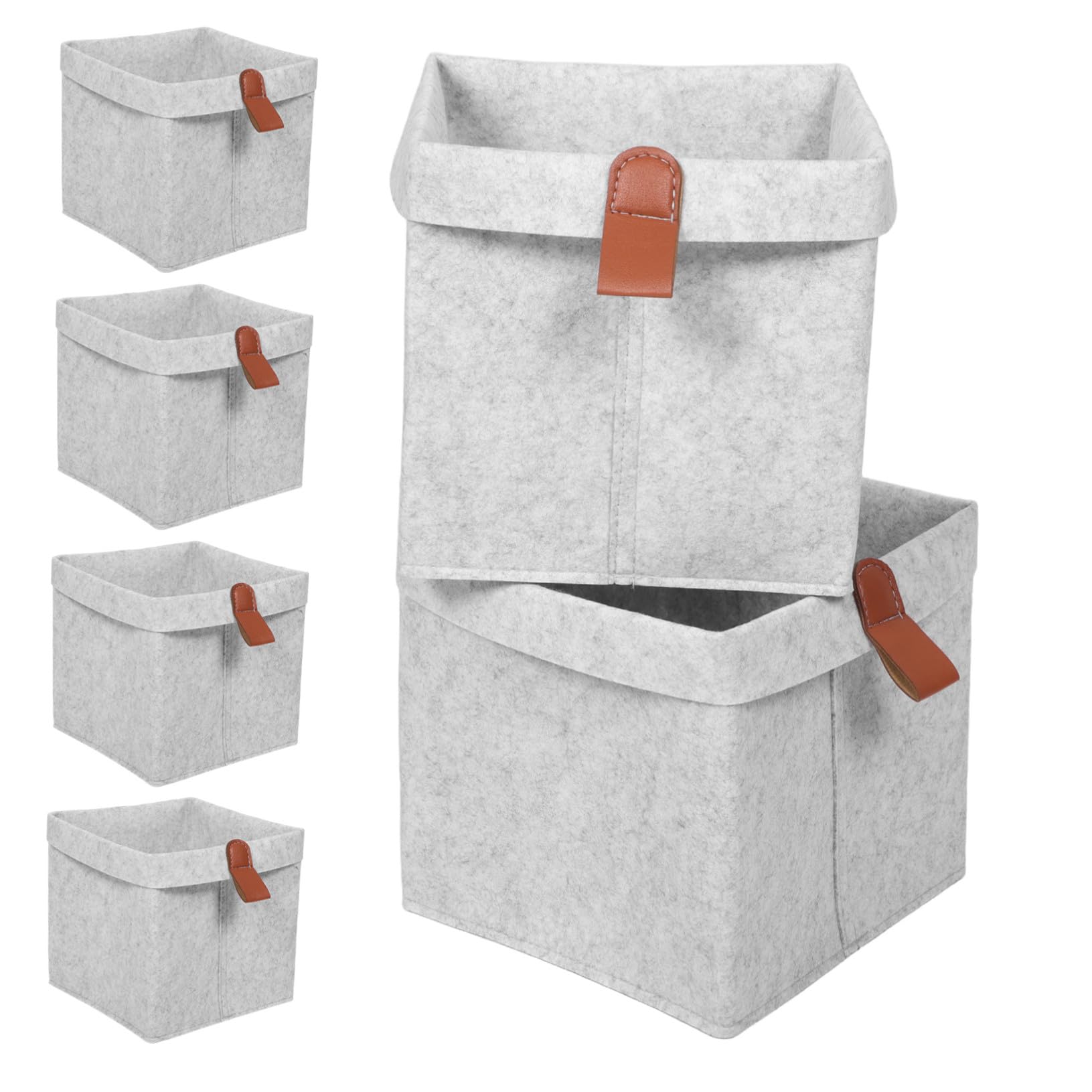 Levemolo 6 Stück Faltbare Filz aufbewahrungsboxen mit Griff Platzsparende Würfelkörbe für Schrank Büro Kinderzimmer Organizer für Kleidung Bücher Regale Hellgrau
