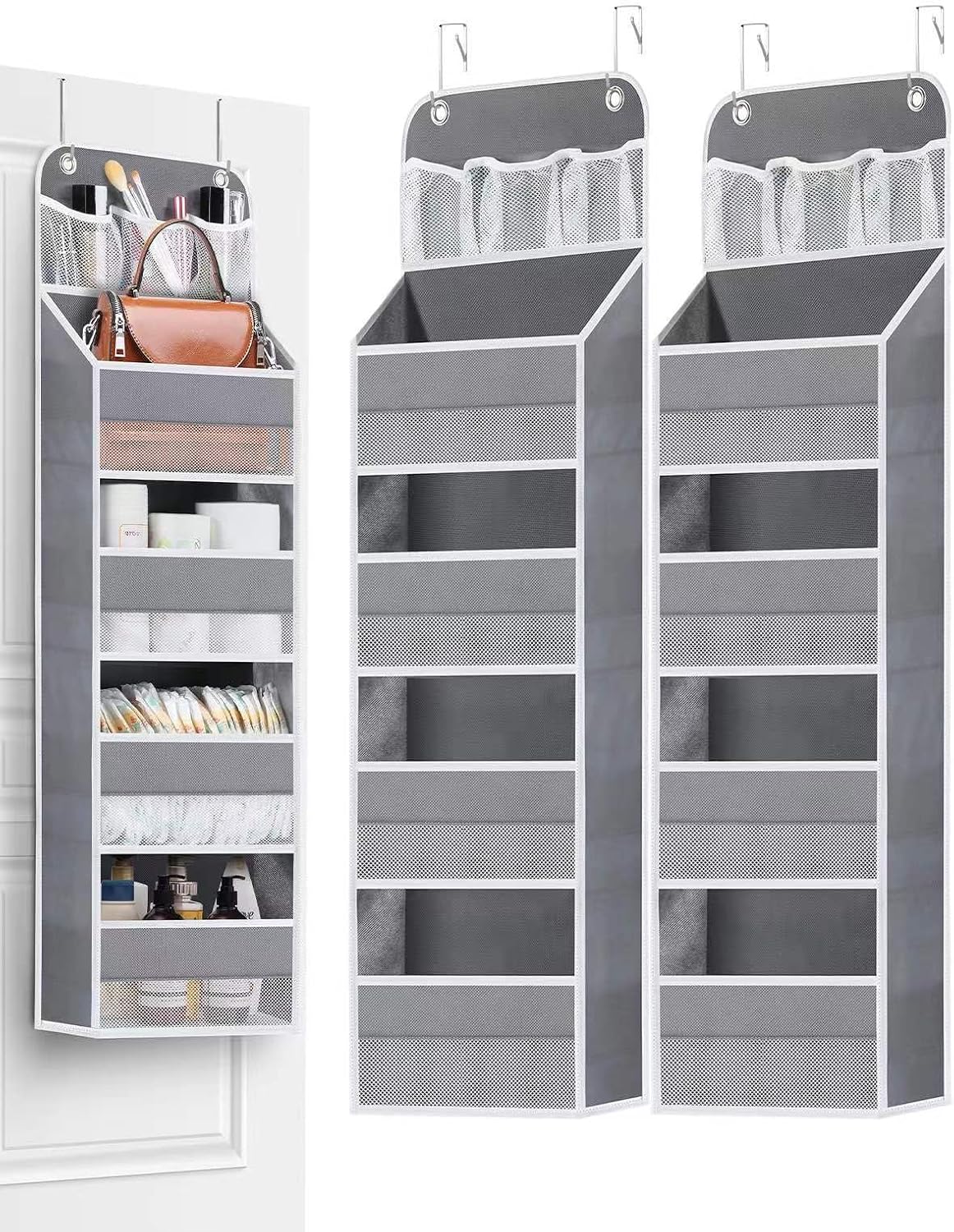 Wakaye 2 Pack 5-Shelf Over the Door Organizer - Hanging Storage Door Organizer with 4 Foldable Big Pocket Storage,Anti Tilt Closet Door Organizer for Pantry,Bathroom,Bedroom,Kitchen