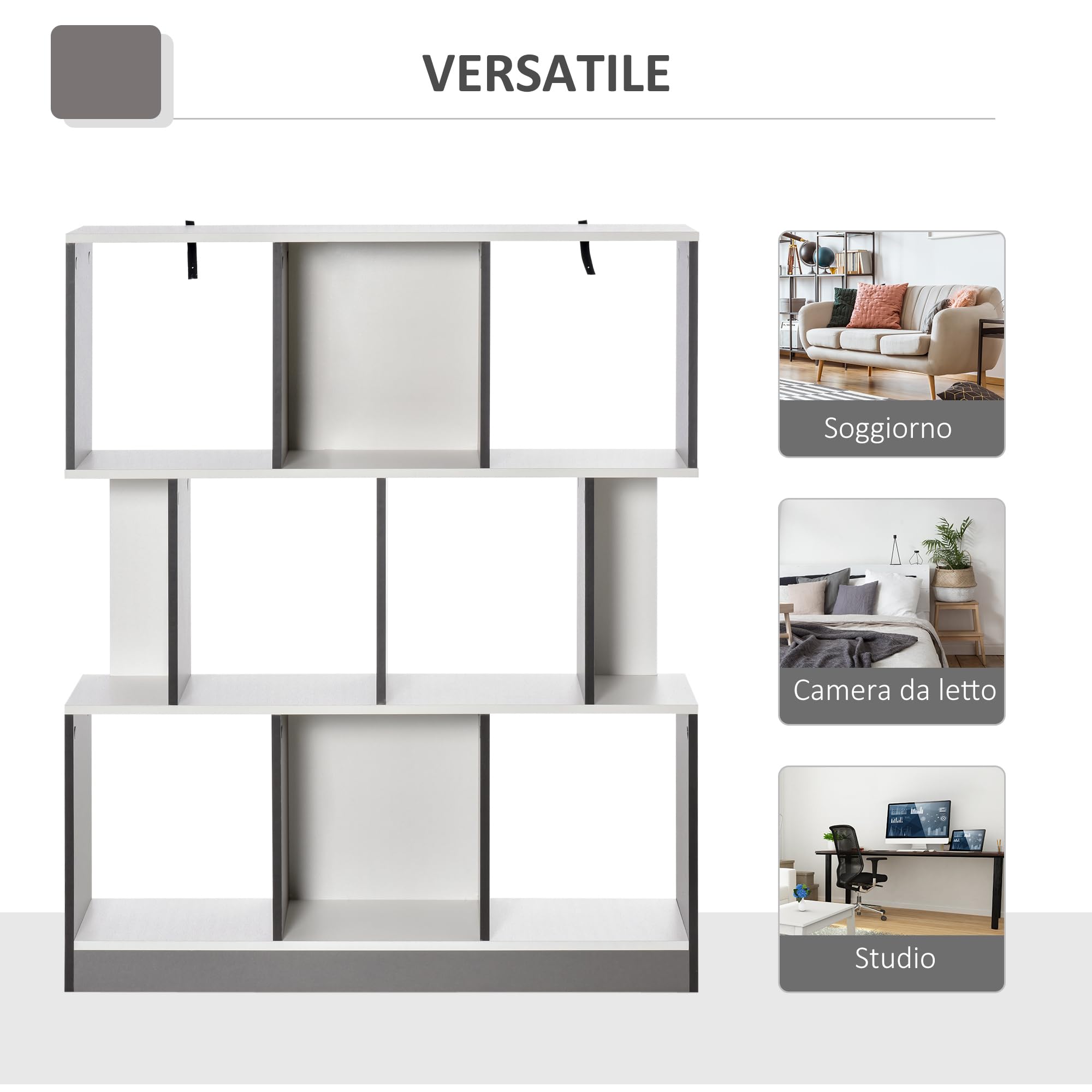 HOMCOM Mobile Libreria a 8 Ripiani 100x27x124 cm Grigio Scuro | per Soggiorno e Camera da Letto, Libreria Scaffale Moderna, in Truciolato