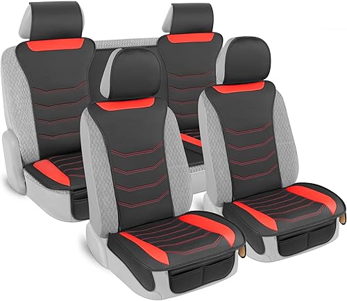 Motor Trend LuxeFit - Juego completo de fundas de asiento de coche de pelo sintético de color rojo  Fundas de asiento delantero y trasero para