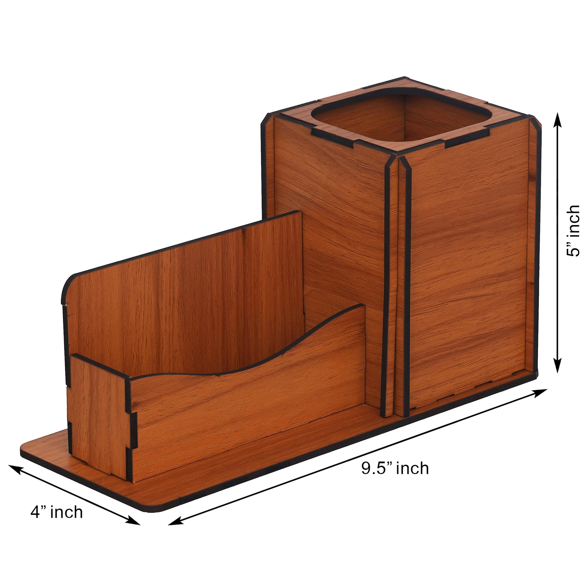 Webelkart Portapenne in legno con porta biglietti da visita e supporto mobile per la casa e l'ufficio porta accessori di cancelleria (22,9 x 12,7 cm)