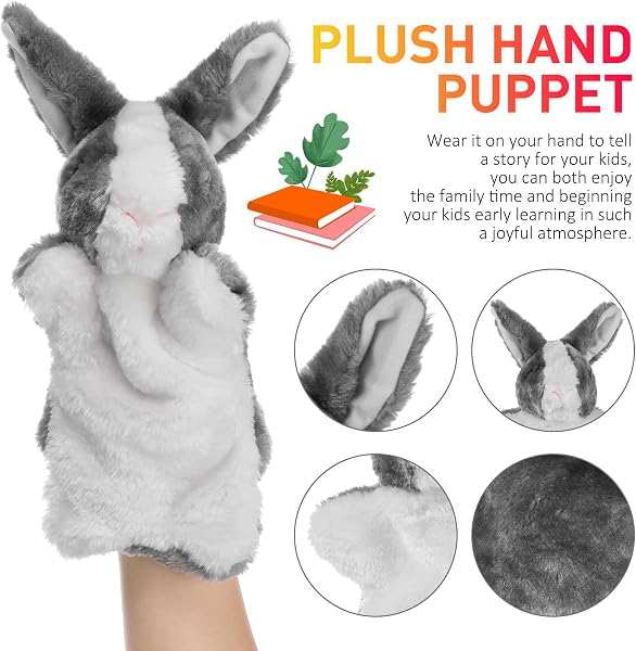 BESPORTBLE Marionette da Mano a Forma di Coniglio, Peluche Interattive per Bambini, Giochi di Ruolo E Narrazione, Morbidi Pupazzi di Animali per Bambini, 2 Colori Casuali - 3