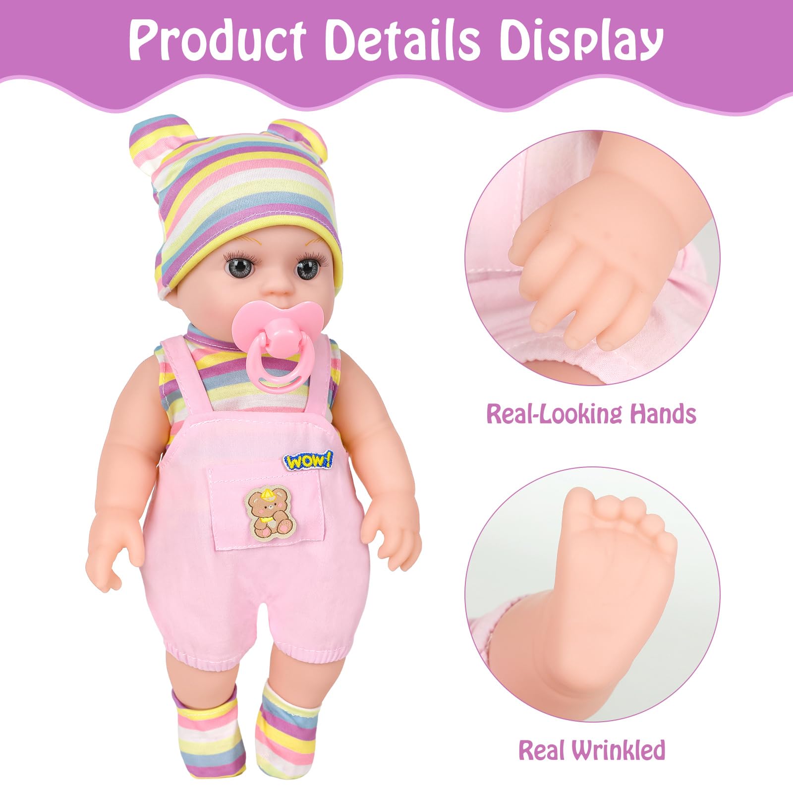Muñecas de bebé de 12 pulgadas con portador delantero y trasero para niñas pequeñas, conjunto de muñecas de bebé Reborn de 12 pulgadas, accesorios y ropa, incluye botella y pezón, regalo para niños 6