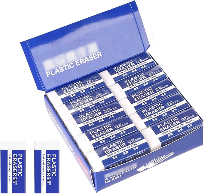 30 Pieces White Plastic Eraser Pencil Erasers White Rubber Eraser 2B