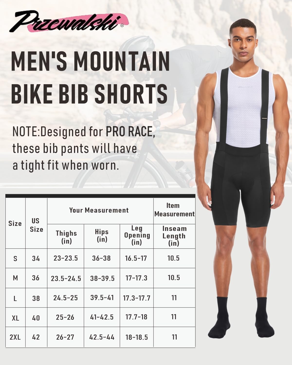 Przewalski Pantalones Cortos de Ciclismo para Hombre, con Acolchado 4D, Transpirables, para Ciclismo de montaña
