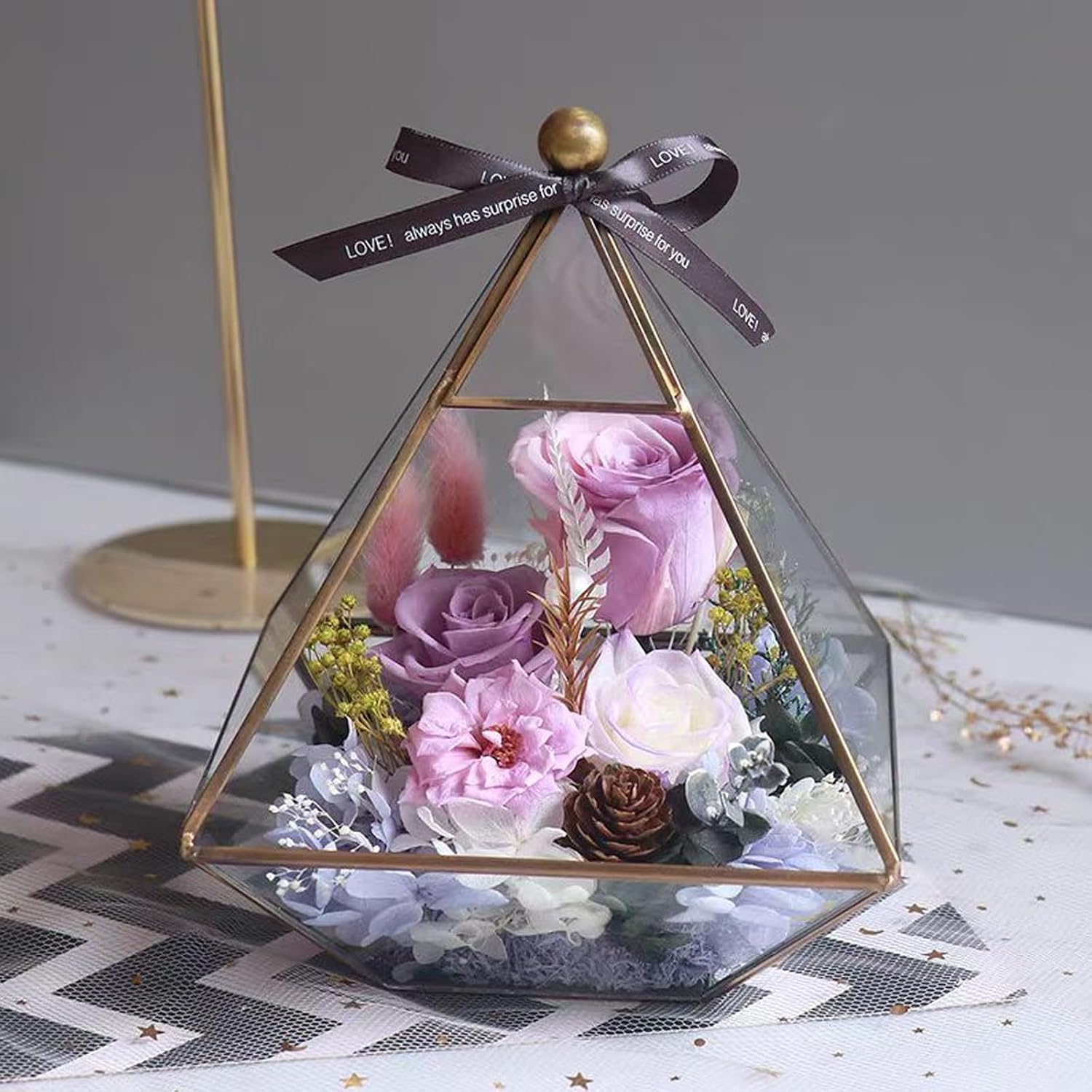 Valentines Day Gift for Wife for Girlfriend Preserved Rose Flower Purple Preserved Flower Heterogeneous Glass Preserved Flower Gift Gift for Wife Gift for Girlfriend Birthdays