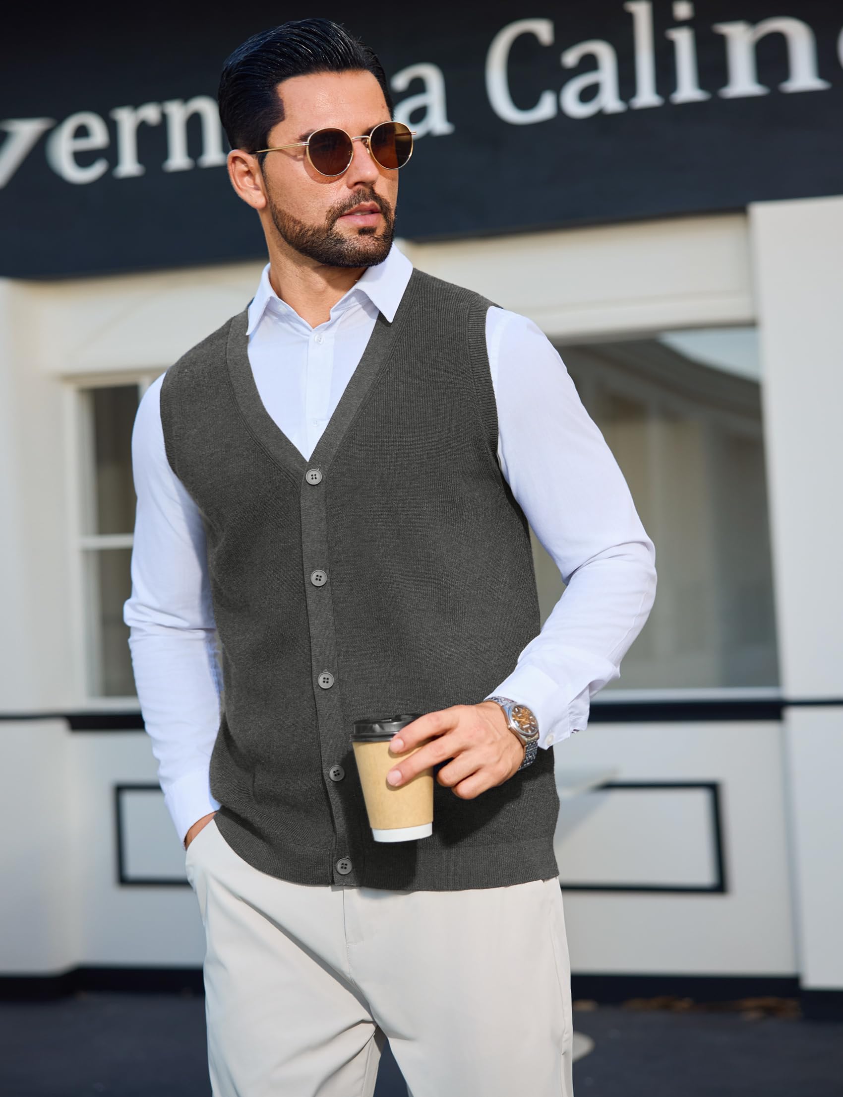Sykooria Chaleco de Punto con Cuello en V Sin Mangas para Hombre Suéter Tejido Ligero y Elegante con Botones S-XXL