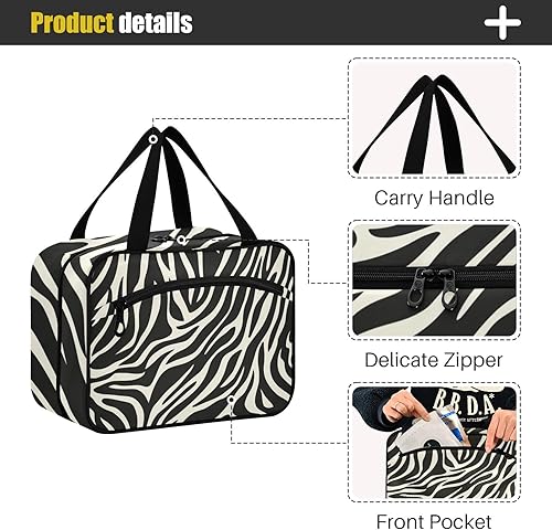 Miniatura 4 de Black and White Vintage Animal Print Hanging Make up Bags for Women with Hook, Designer Necessities Makeup case for Ladies Traveling bolso para