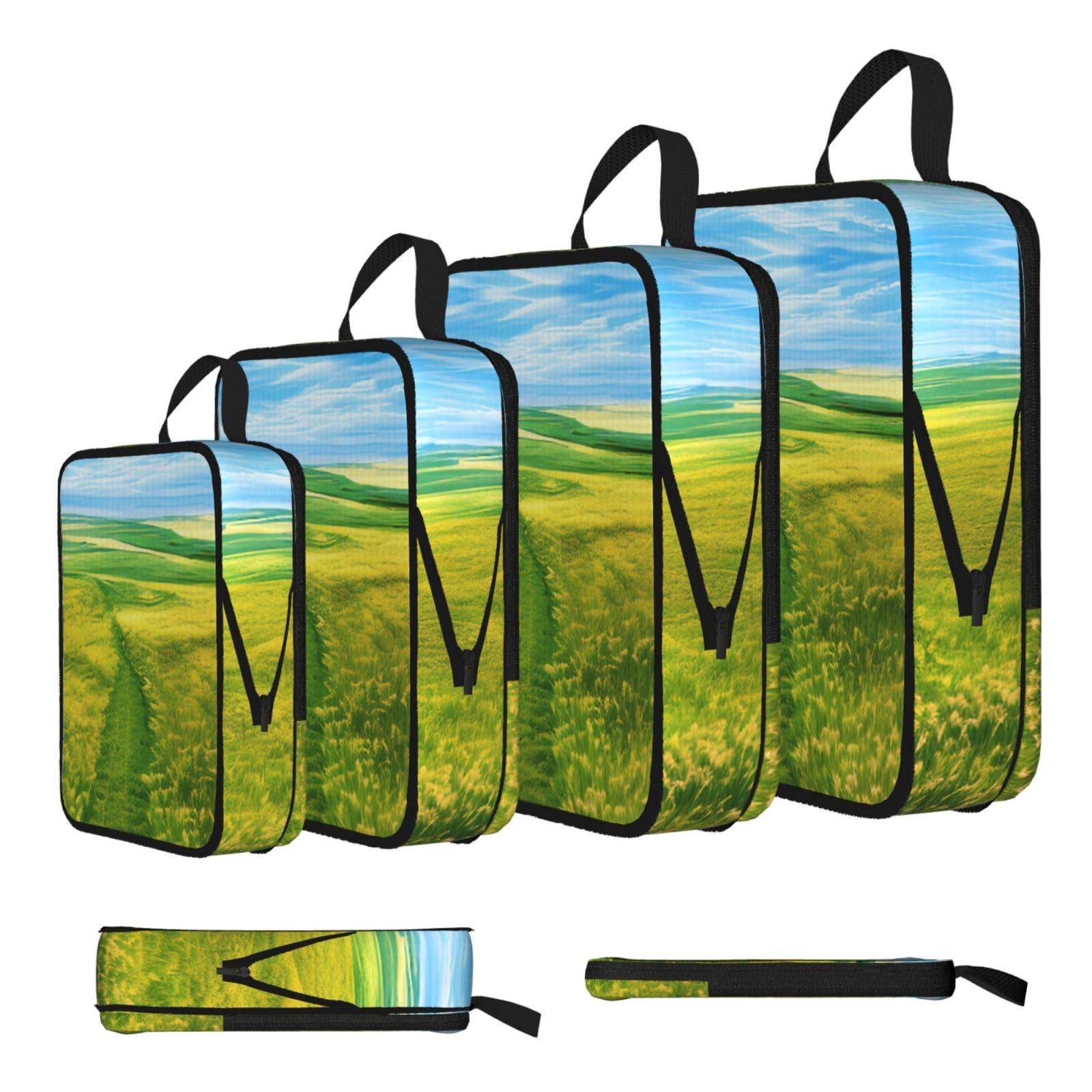 Sxzvvbn Black Grassland Paths Compression Packing Cubes 4 Piece Set