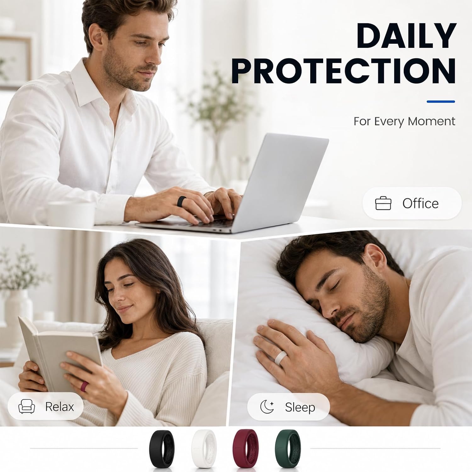 4 Pack Ring Cover Compatible with Oura Ring 5, Ultra-Thin Silicone Ring Protector Case, Soft Comfortable Anti-Scratch Ring Guard, Supports Charging with Cover On