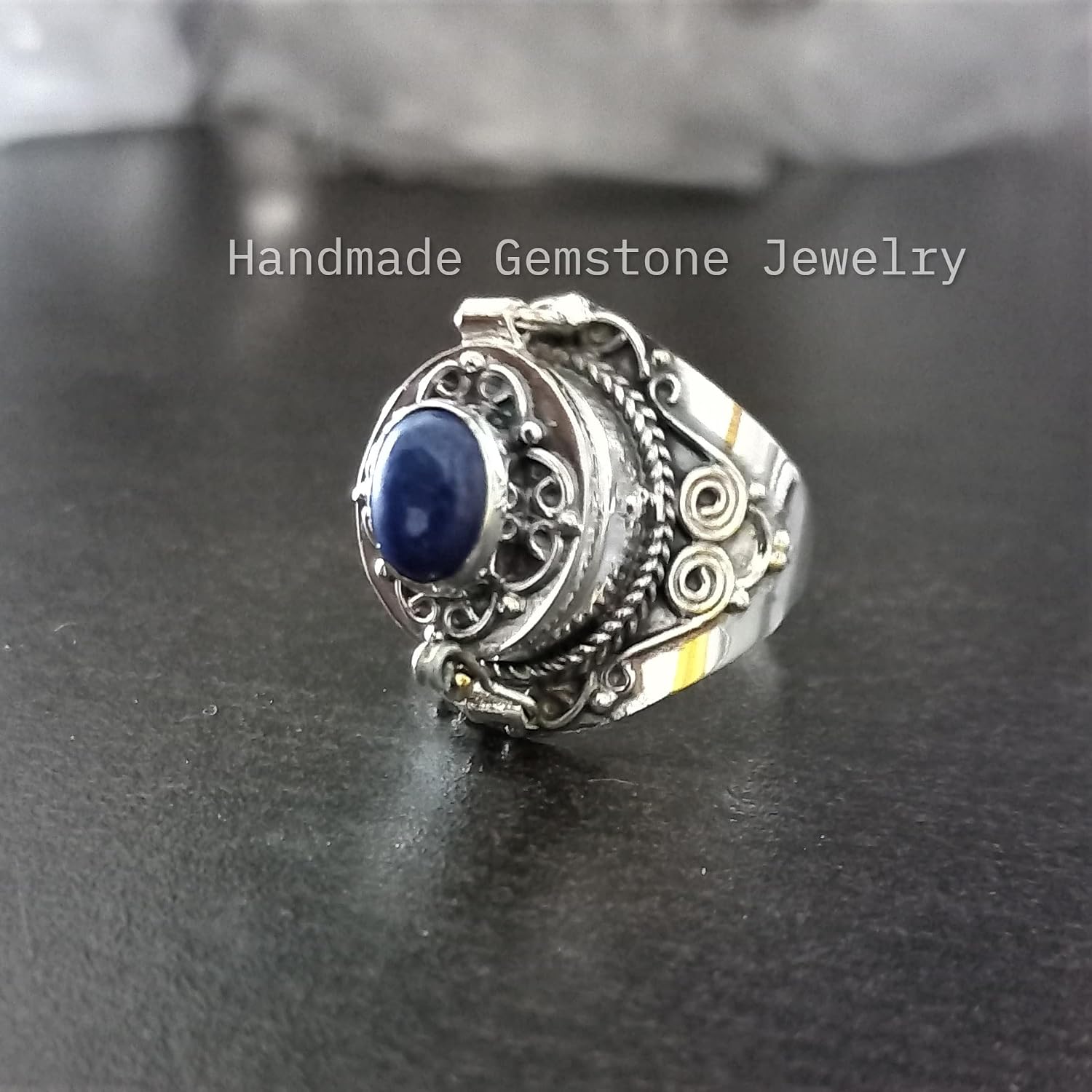 Lapis Lazuli Ring, Poison Box Ring, Blue Stone Ring, September Birthstone Ring, Locket Ring, Poison Pill Box, Designer Box Ring, Healing Crystal Ring, Secret Message Ring, Natural Lapis Lazuli Jewelry