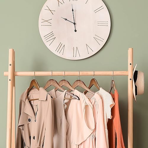 Miniatura 6 de HOUSE DAY Paquete de 30 perchas de madera maciza, resistentes, acabado liso, ganchos de madera a granel con gancho cromado giratorio de 360,