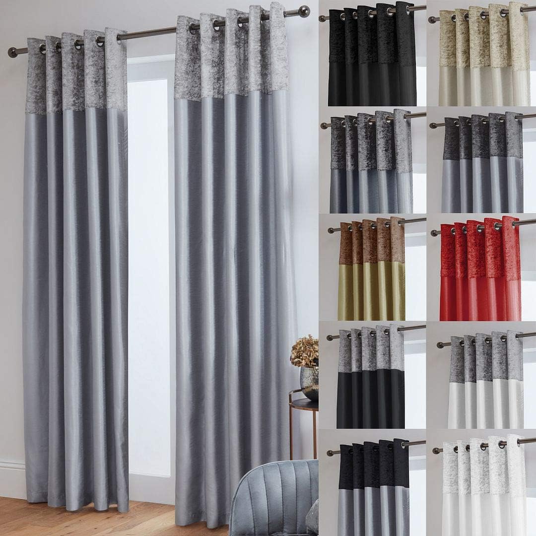 John AirdCrushed Velvet Band Faux Silk Eyelet Curtains (Silver, 66" Wide x 90" Drop)