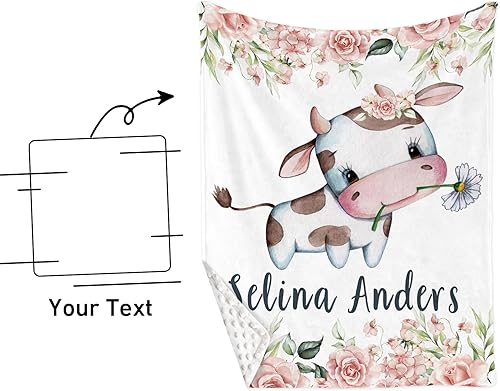 Miniatura 8 de Juego de ropa de cama personalizado para cuna 5 piezas con temática de vaca para niñas y niños con nombre personalizado, juego de manta de doble