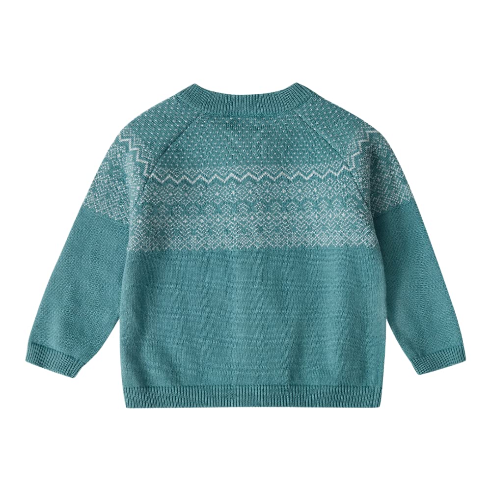 Stellou & friends 100% Cotton Knit Norwegian Jacquard Design Baby Toddler Boys Girls Long Sleeve Cardigan Sweater (Sage Teal, 18-24 Months)