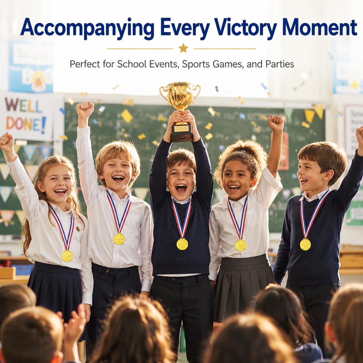 30 Médailles Enfant Dorées avec Rubans, Trophées, Médaille Personnalisable pour Récompenses Sportives, Événements Scolaires Et Jeux Enfants, Porte Médaille Plastique De Qualité