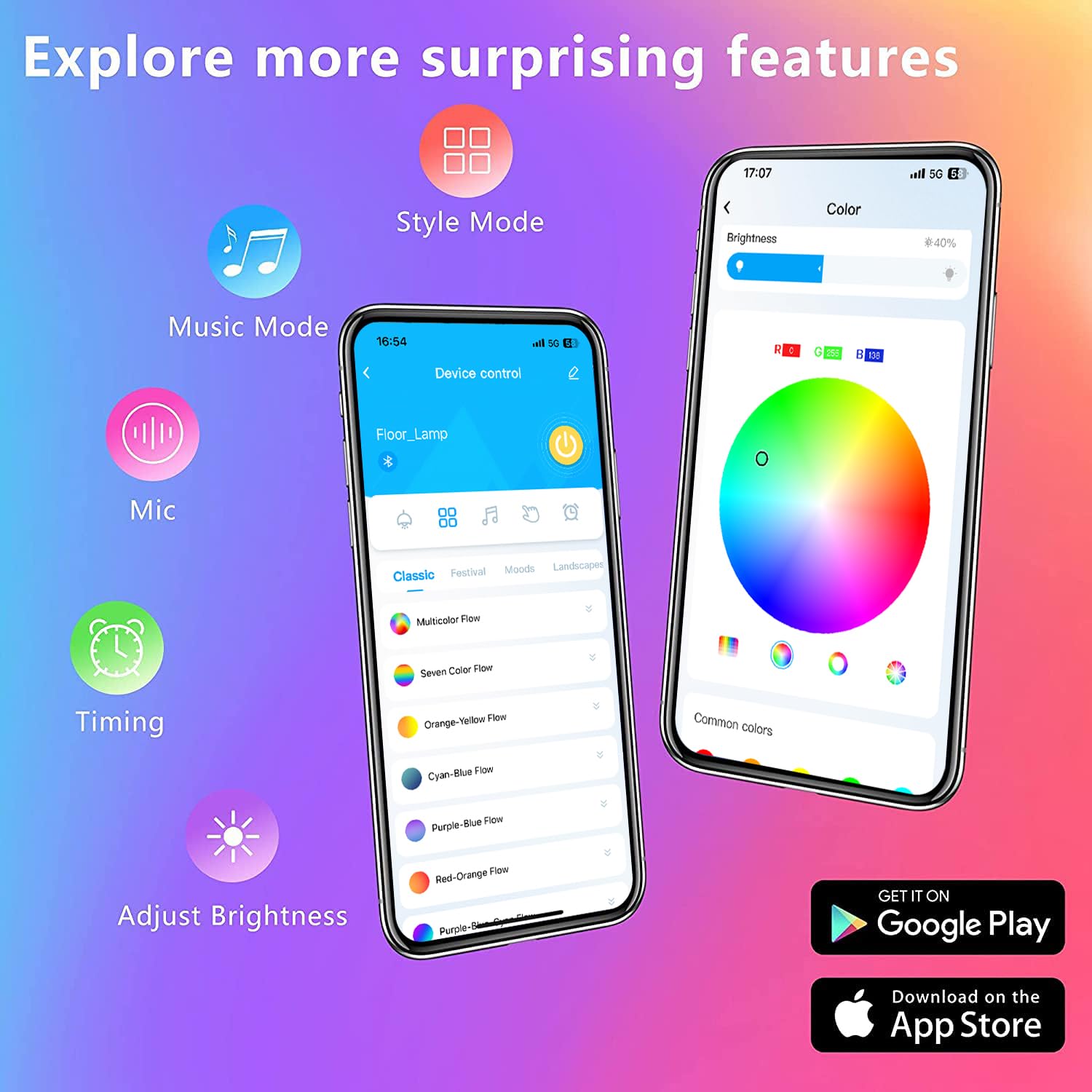 Gupup Tira de luz LED Bluetooth, 50 m, iluminación LED que cambia de color para dormitorio, micrófono integrado, sincronización de música, control inteligente del teléfono (app + mando a distancia +