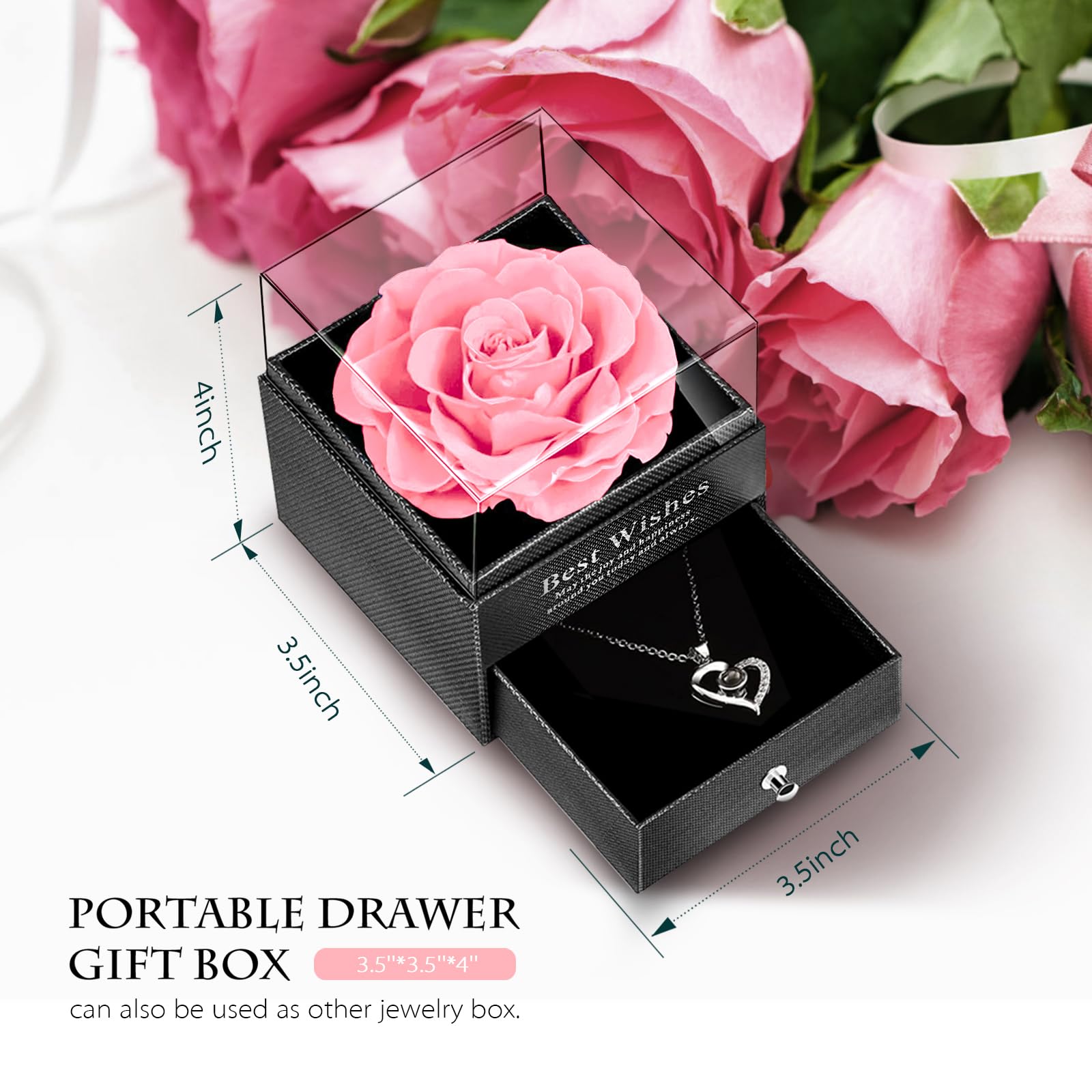 GOICC Idea Regalo per Lei, Rosa Eterna con I Love You, Collana, Confezione Regalo per la Festa della Mamma, Compleanno, Anniversario, Regalo per Mamma, Fidanzata, Moglie (Rosa)