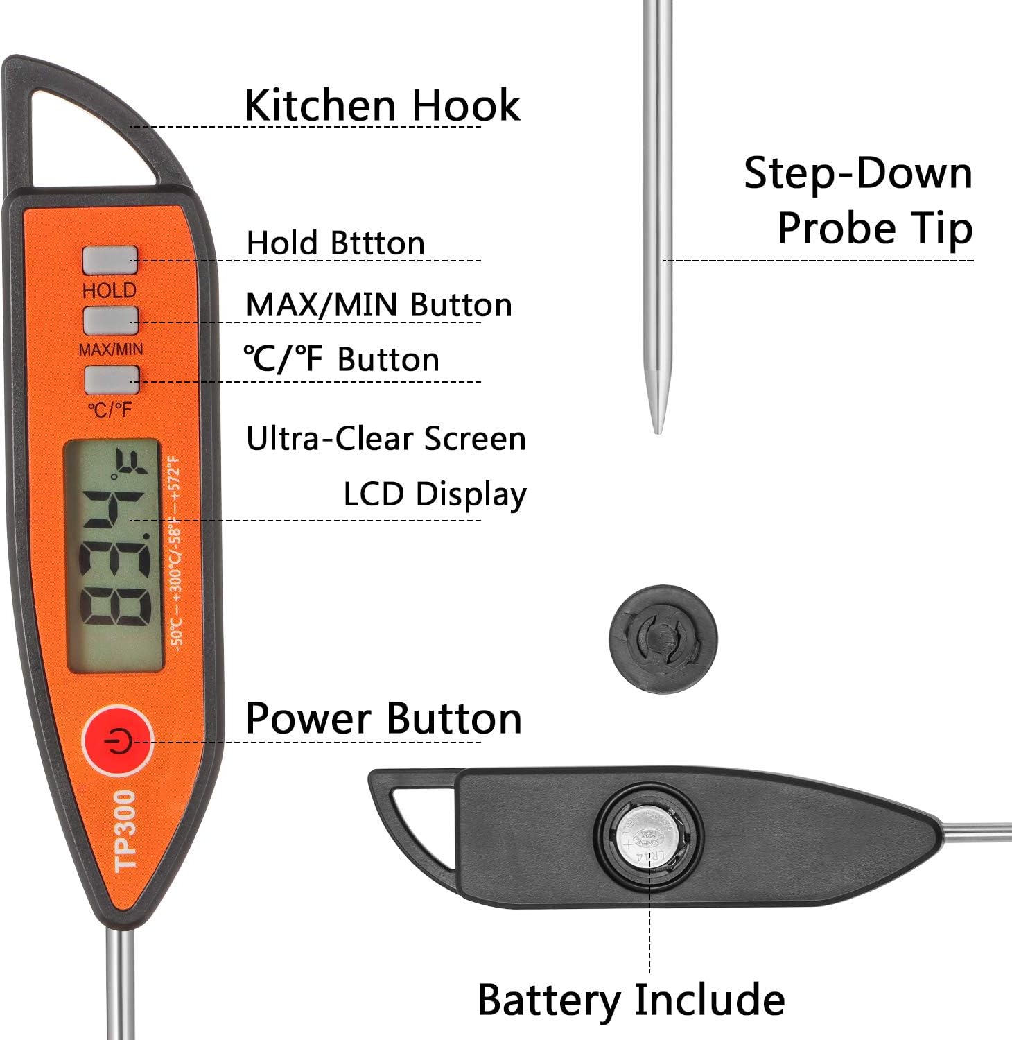review Instant Read Meat Food Thermometer, Fast & Precise Cooking Thermometer , Digital Food Candy Thermometer for Kitchen Cooking, Grilling and Milk